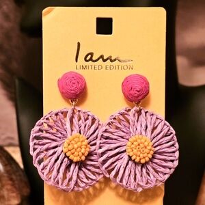 🐿 5/$20 🐿 NWT I AM Limited Edition Purple and Pink Rafia Earrings E1P83